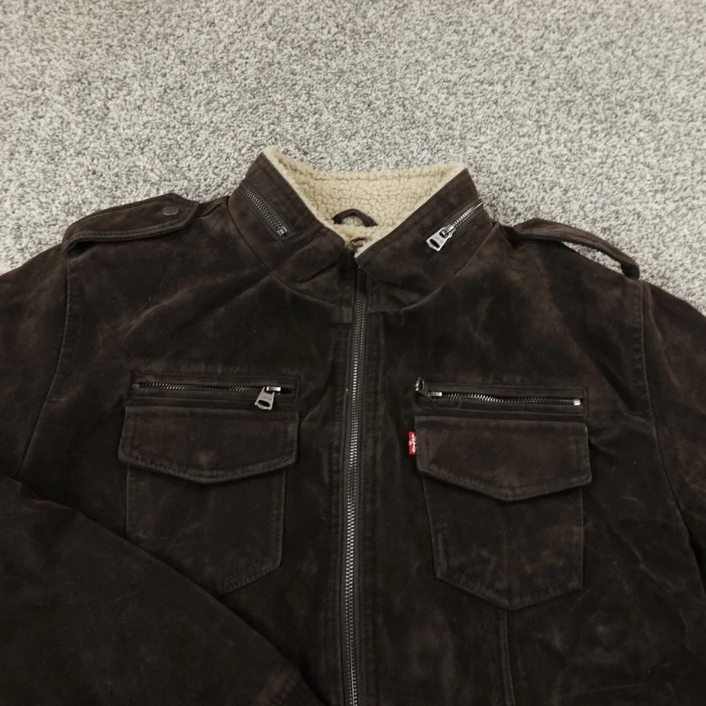 NEW Levis Jacket Mens XL Brown Sherpa Lined‎ Faux Suede Trucker Bomber Work Coat